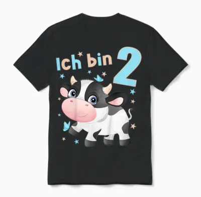 2 Jahre Alt Ich Bin 2 Kühe Kuh Kälbchen 2. Geburtstag Unisex T-Shirt - Black