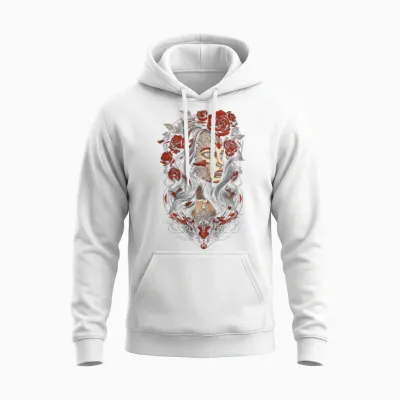 Women and Roses, Retro, Vintage Unisex Hoodie - White