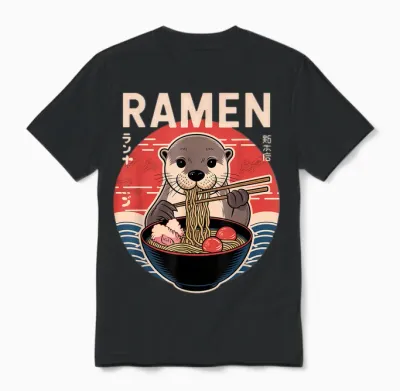 Otter Ramen Japanese Noodles Kawaii Anime Otter T-Shirt, Black, S Unisex T-Shirt - Black