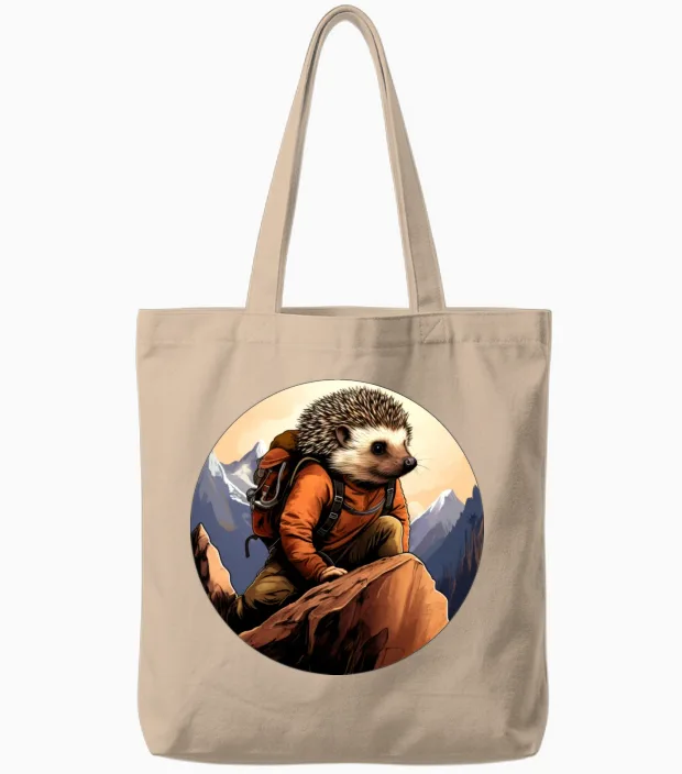 Hedgehog Mountaineer / Hiking Hedgehog Tote Bags in Natural