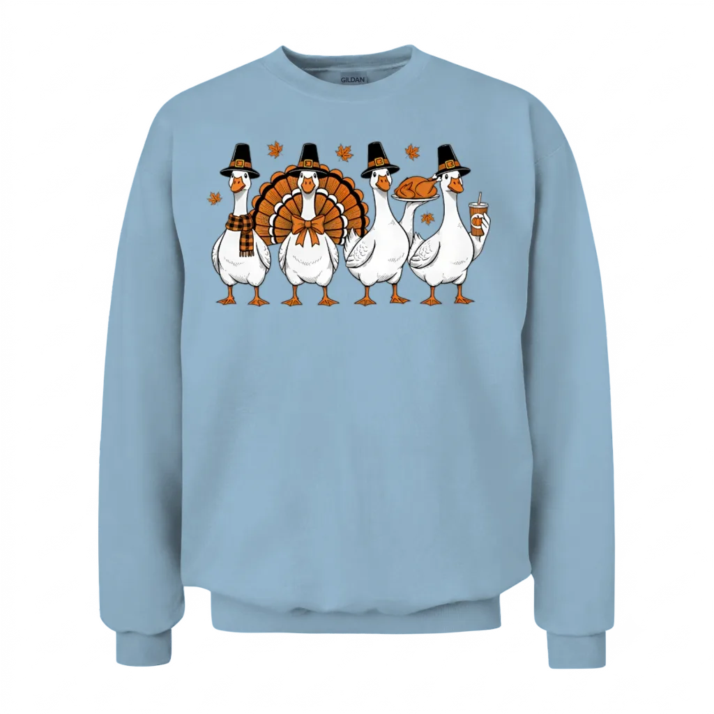 Funny Goose Squad Thanksgiving Friendsgiving Unisex Sweatshirt - Light Blue