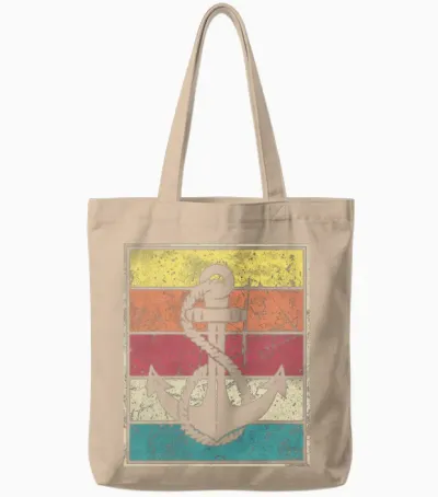 Anchor Vintage Retro Stripes Tote Bags - Natural
