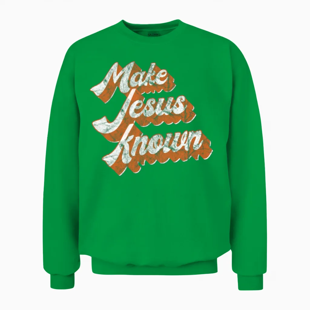 Make Jesus Known Retro Christian & Faith Gift Unisex Sweatshirt in Irish Green
