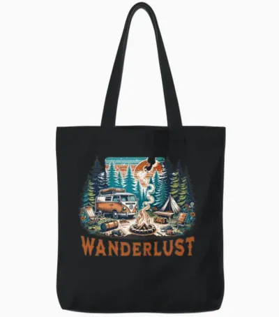 'wanderlust' Nature Adventure Gd Tote Bags - Black
