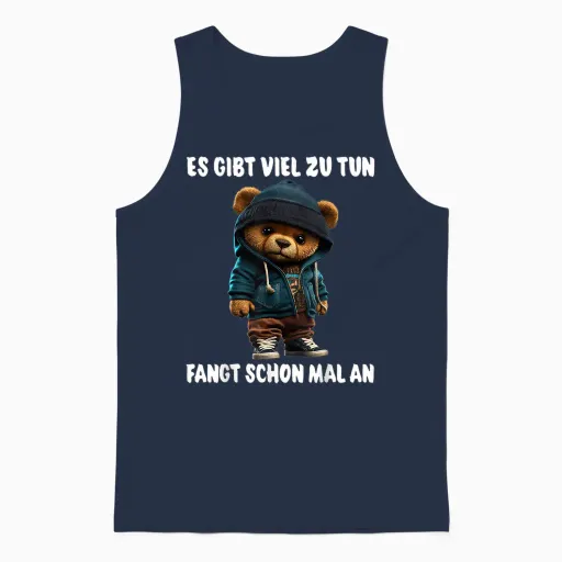 Es Gibt Viel Zu Tun Teddy Funny Men Women Slogan Unisex Tank Top in Navy