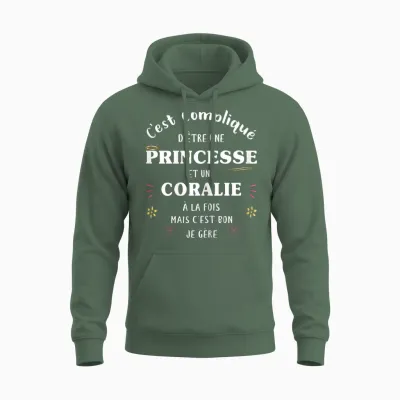 Women's Princess Humour Gift Personalized Name Coralie T-Shirt, Black, Female X-Small Unisex Hoodie - Military Green