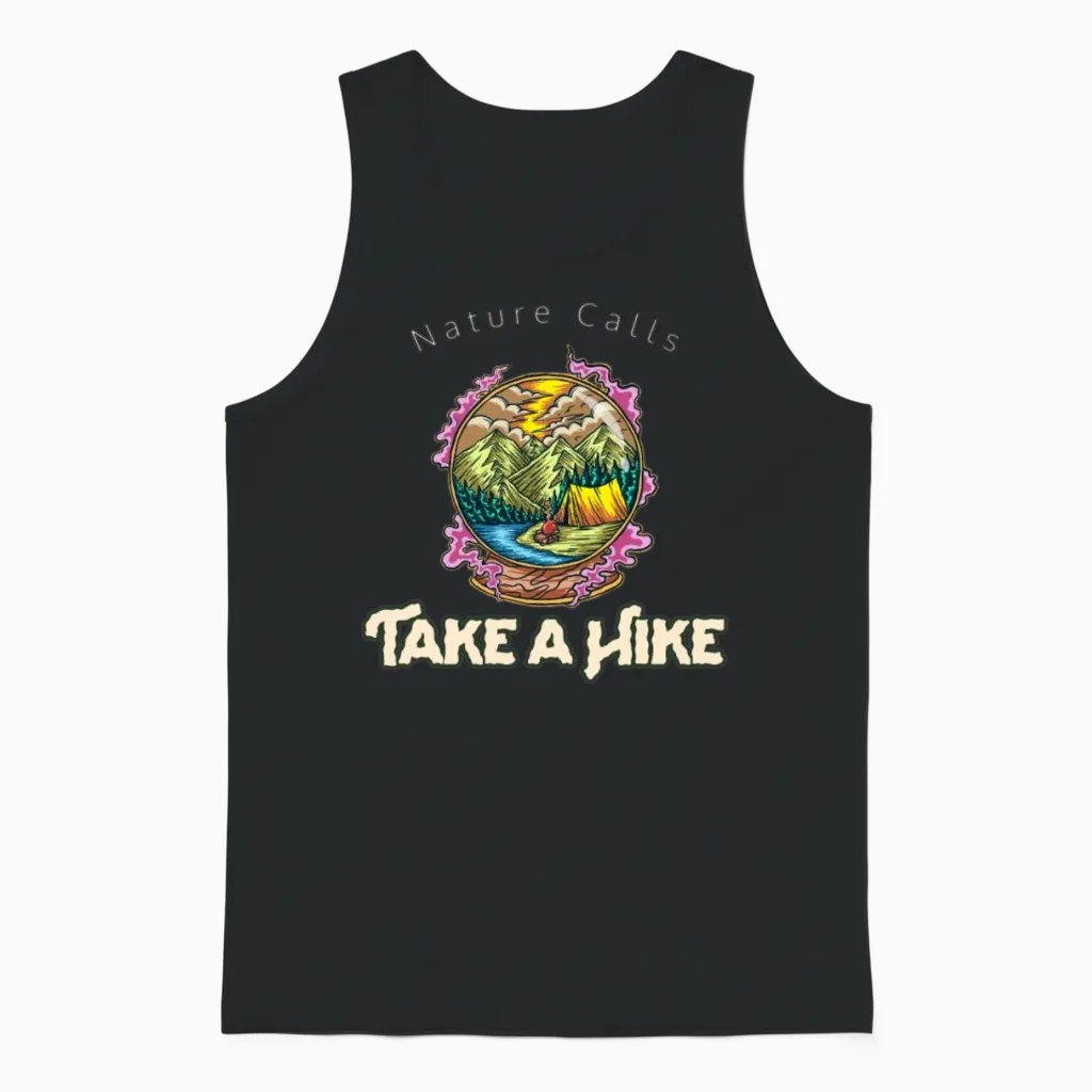Nature Calls, Take a Hike Hiking & Outdoors Gift Unisex Tank Top in Black
