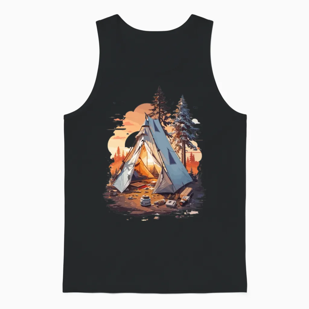 Fanny Tent Design . Cool Sunset in the Forest Unisex Tank Top in Black