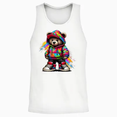 Colourful Hip Hop Teddy Bear Urban Rap Music Breakdance Unisex Tank Top - White