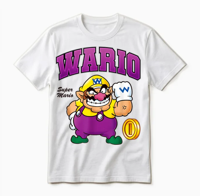 Super Mario Bros Wario Big Character Portrait Unisex T-Shirt in White