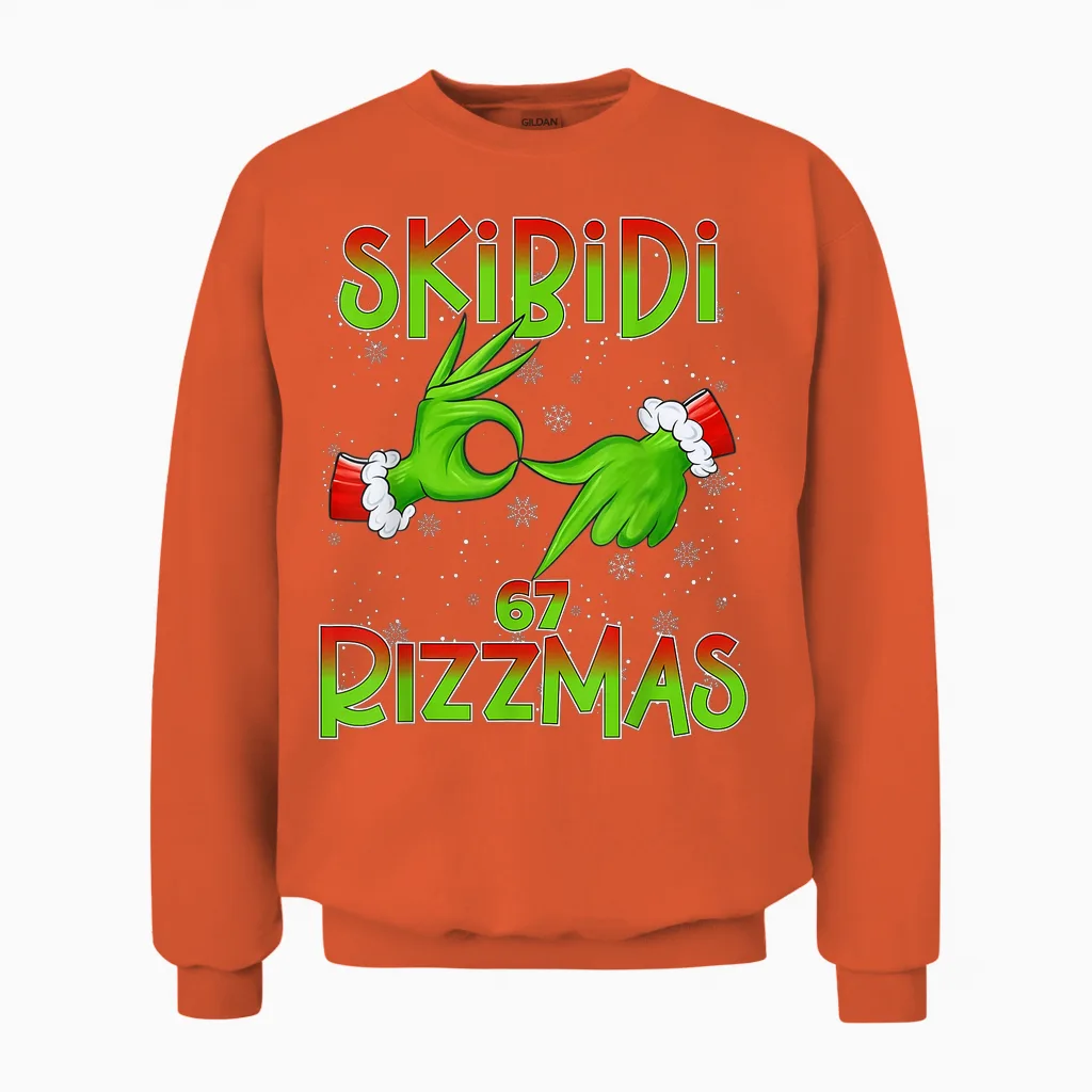 6 7 Christmas Skibidi Rizzmas 67 Meme Gen Alpha Slang Xmas Unisex Sweatshirt in Orange