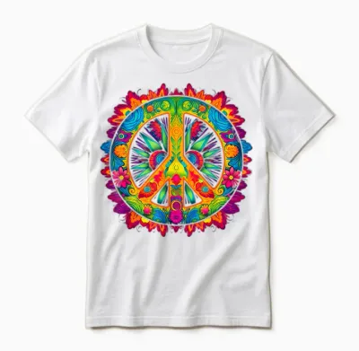 Peace Love Hippie Costume Tie Dye 60s 70s Unisex T-Shirt - White