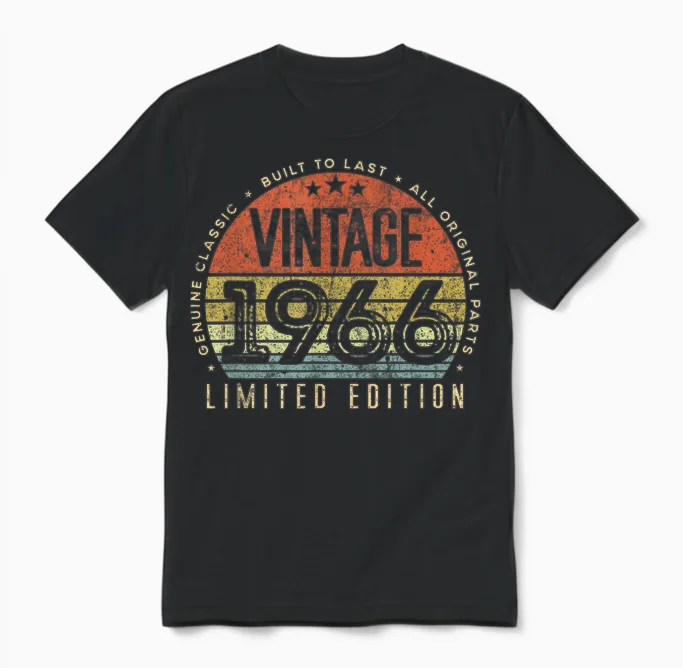 Vintage 1966 Limited Edition Retro Made in 1966 Men Women Unisex T-Shirt in Black