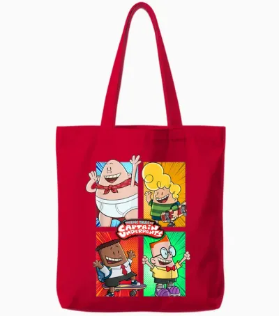 Captain Underpants the First Epic Movie 4 Square Friends Tote Bags - Red