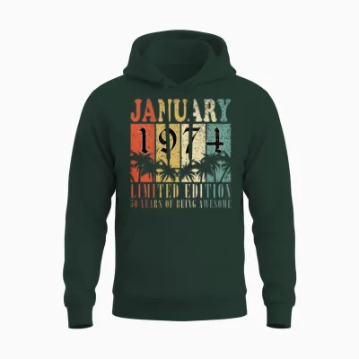 January 1974 Vintage Birthday Present Unisex Hoodie - Forest