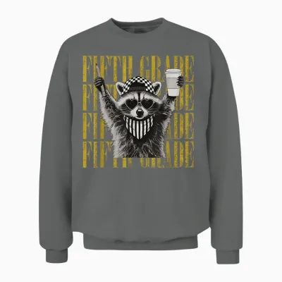 Funny Fifth Grade Teacher Feral Raccoon Back to School Unisex Sweatshirt - Graphite Heather