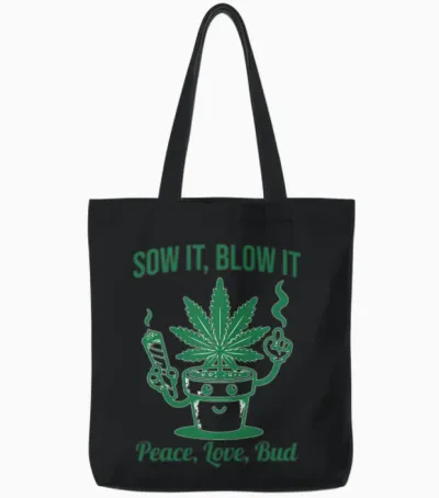Weed Farmer.funny Retro Cannabis Illustration Tote Bags - Black