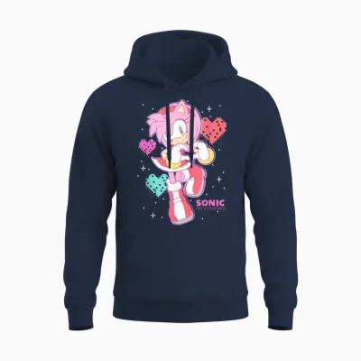 Sonic the Hedgehog Valentine's Day Cute Amy Rose Retro Logo Unisex Hoodie - Navy