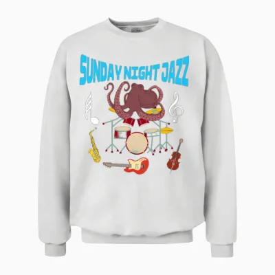 Funny Octopus Sunday Night Jazz Unisex Sweatshirt - White