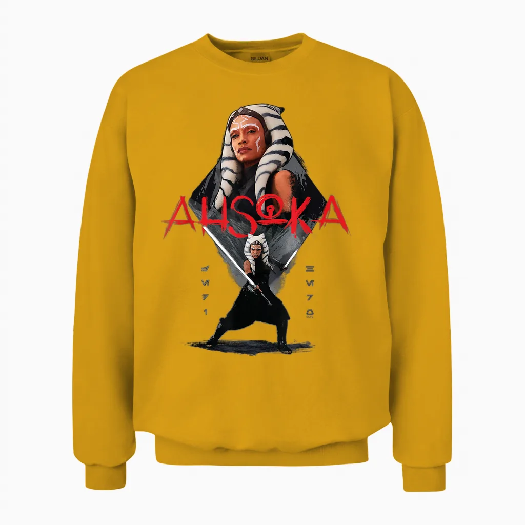 Star Wars Ahsoka Tano Jedi Hero Aurebesh Disney+ Unisex Sweatshirt in Gold