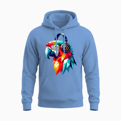 Bunter Tropischer Polygon Papagei Mit Kopfhörern Musik Kunst Unisex Hoodie - Carolina Blue