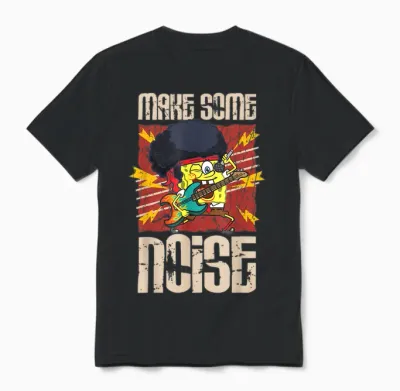 Mademark X Spongebob Squarepants - Spongebob Make Some Noise Rock and Roll Heavy Metal Retro Unisex T-Shirt - Black