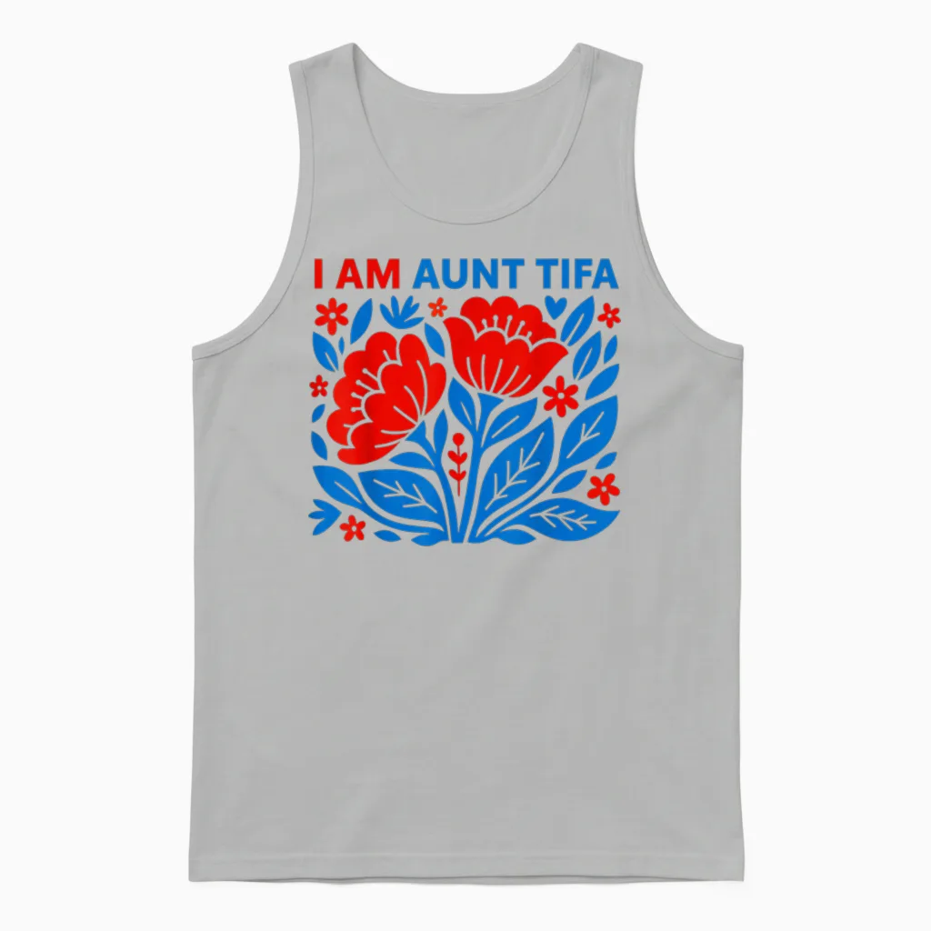 I Am Aunt Tifa Floral Funny Design for Men and Women Unisex Tank Top in Ash