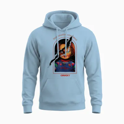 Chucky Split Face Unisex Hoodie - Light Blue