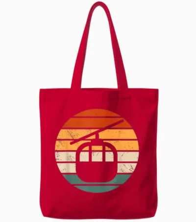 Retro Ski Lift Gondola Outfit Skiing Cable Car Mountain T-Shirt, Black Tote Bags - Red