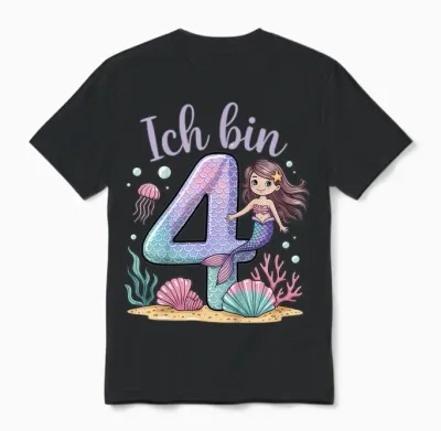 Ich Bin 4 Meerjungfrau Geburtstag Mädchen Geburtstags Unisex T-Shirt - Black
