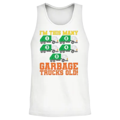 5th Birthday Garbage Trucks Five Years Old Unisex Tank Top - White