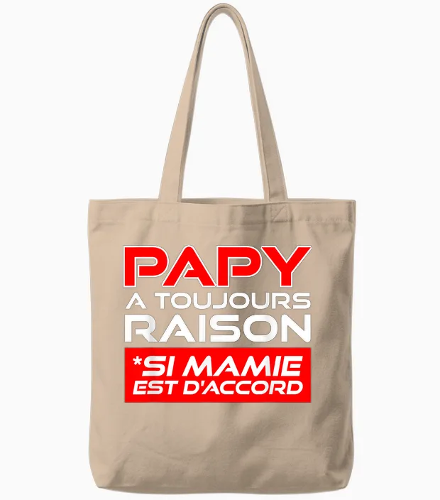Gift Grandpa a Toujours Raison Humour Grandfather's Day Tote Bags in Natural