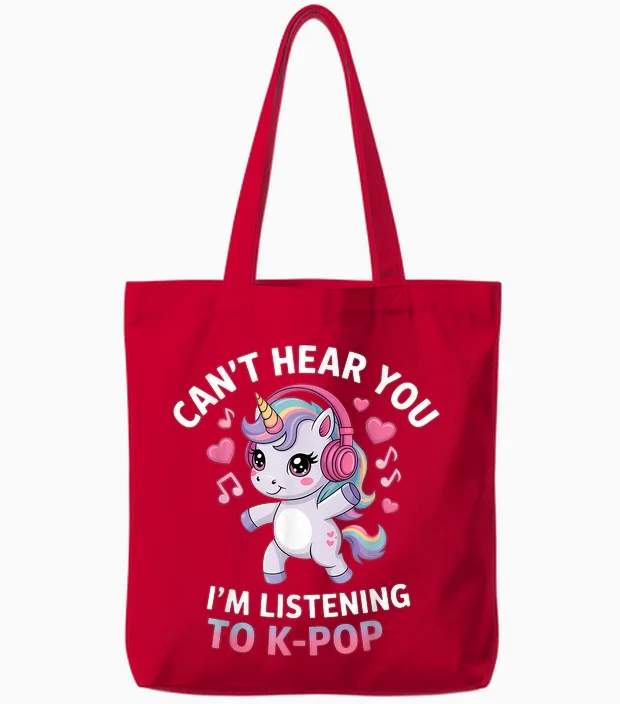 K-Pop Je Ne T'entends Pas J'écoute K-Pop K Pop Kawaii Kpop Tote Bags in Red
