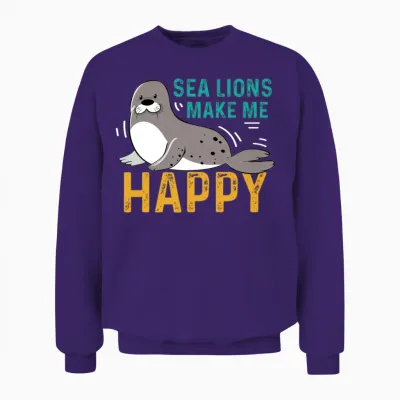 Sea Lions Happy Marine Biologist Gift Unisex Sweatshirt - Purple