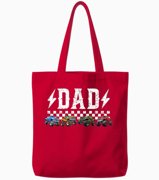 Dad Retro Monster Truck Family Crew Birthday Matching Tote Bags in Red