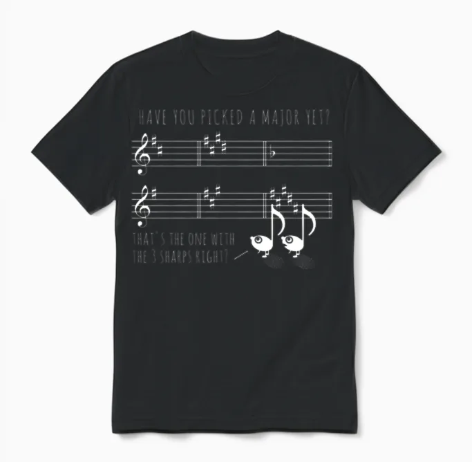 Funny Music School Pick a Major Unisex T-Shirt in Black