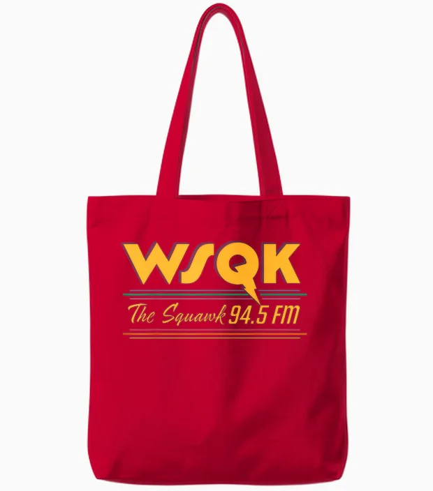 Stranger Things Season 5 Wsqk the Squawk 94.5 Fm Retro Logo Tote Bags in Red