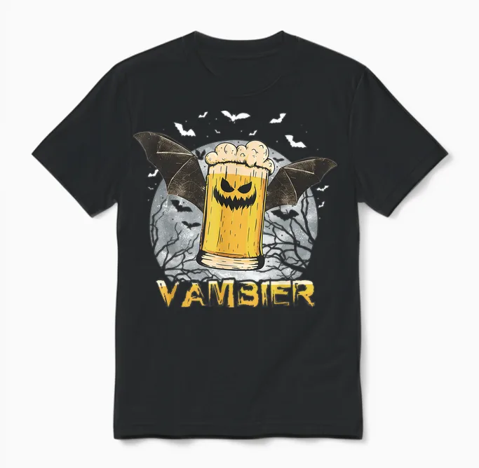 Vambier Funny Saying Happy Halloween Bat T-Shirt, Black Unisex T-Shirt in Black