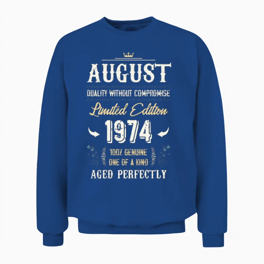 August 1974 Vintage Birthday Present Unisex Sweatshirt in Royal