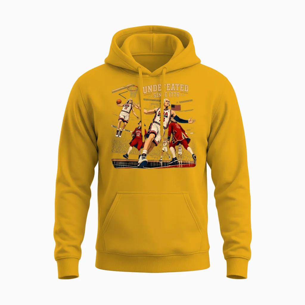 Undefeated Since 1776 Patriotic America 250th Anniversary Unisex Hoodie in Gold