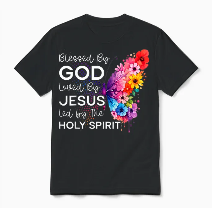 Béni Par Dieu Aimé Par Jésus Saint-Esprit Christ Papillon Unisex T-Shirt in Black