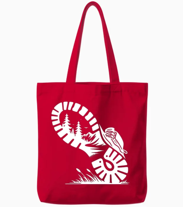 Hiking Boot with Forest Profile for Hikers Tote Bags in Red
