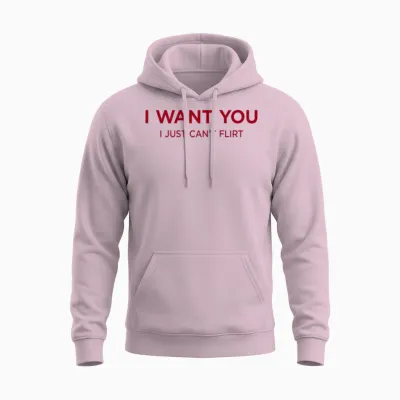 I Want You. I Just Can't Flirt X Hot Lover Valentine's Day Back Unisex Hoodie - Light Pink