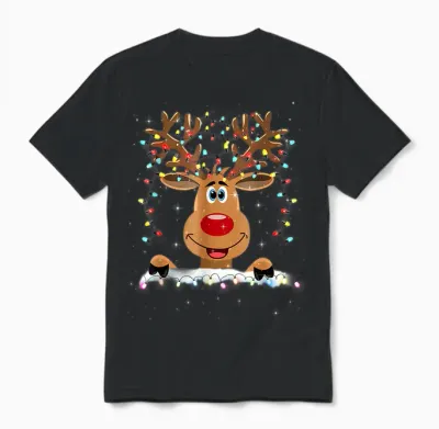 Christmas Woman Man Child Reindeer Nose Red Cute Funny T-Shirt, Black, S Unisex T-Shirt - Black