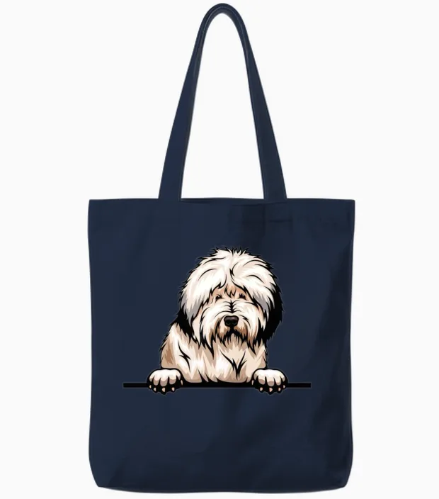 Bobtail Dog Lovers Gift Tote Bags in Navy