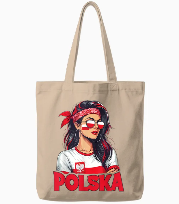 Poland Flag Woman Sunglasses Girls Polska T-Shirt, Black Tote Bags in Natural