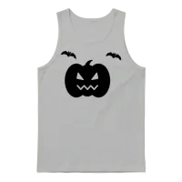 Halloween Pumpkin Smile with Two Bats Unisex Tank Top - Ash – 1