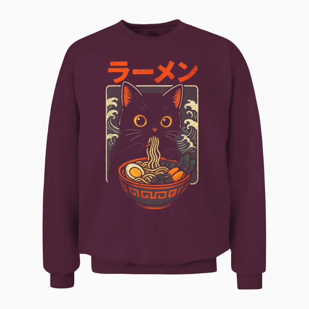 Ramen Nudeln Katzen Japan Y2k Kawaii Retro Unisex Sweatshirt in Maroon