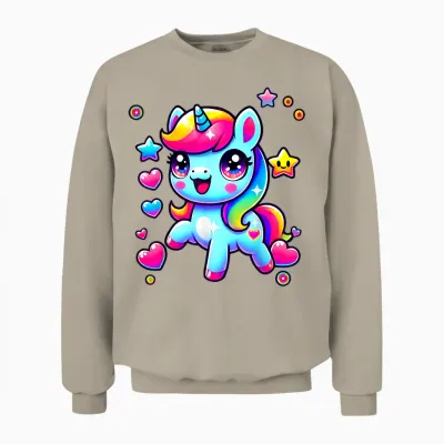 Kawaii Rainbow Unicorn Tshirt | Magic Gift T-Shirt, Black, S Unisex Sweatshirt - Sand