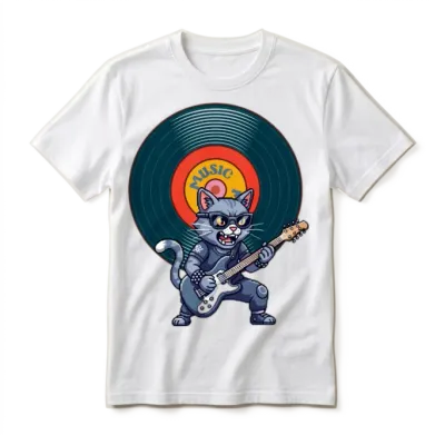 Retro Vinyl Cat Unisex T-Shirt - White